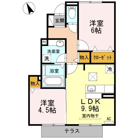 パークハウス常滑 A棟(2DK/1階)の間取り写真