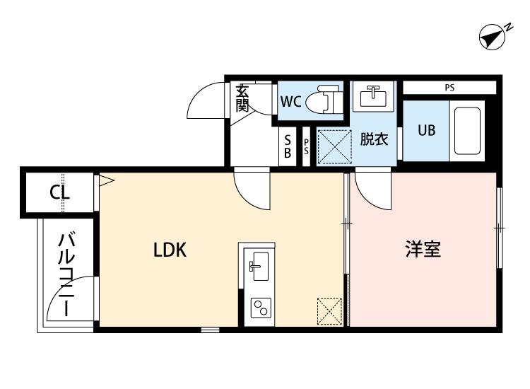メゾンド・モカ箱崎宮前(1LDK/2階)の間取り写真