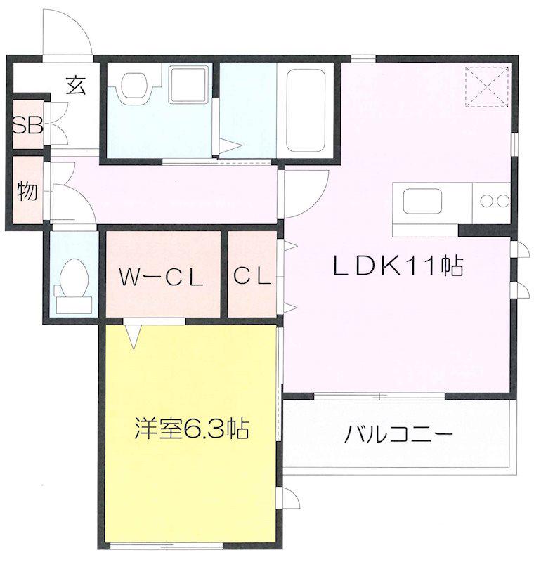 カーサ アルソーレ(1LDK/2階)の間取り写真