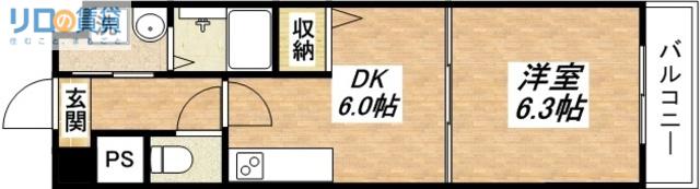 ソレイユ上町(1DK/1階)の間取り写真