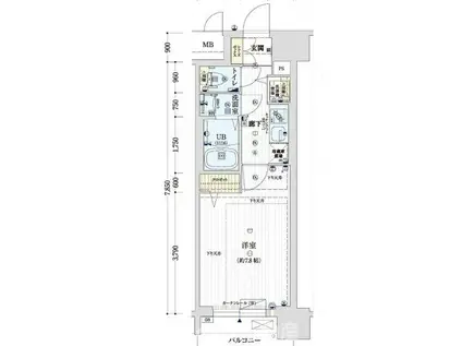 ワールドアイ難波南PORTA(1K/11階)の間取り写真