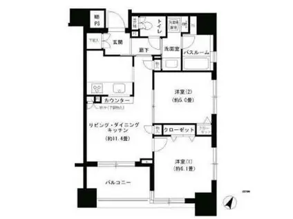パークキューブ市ヶ谷(2LDK/11階)の間取り写真