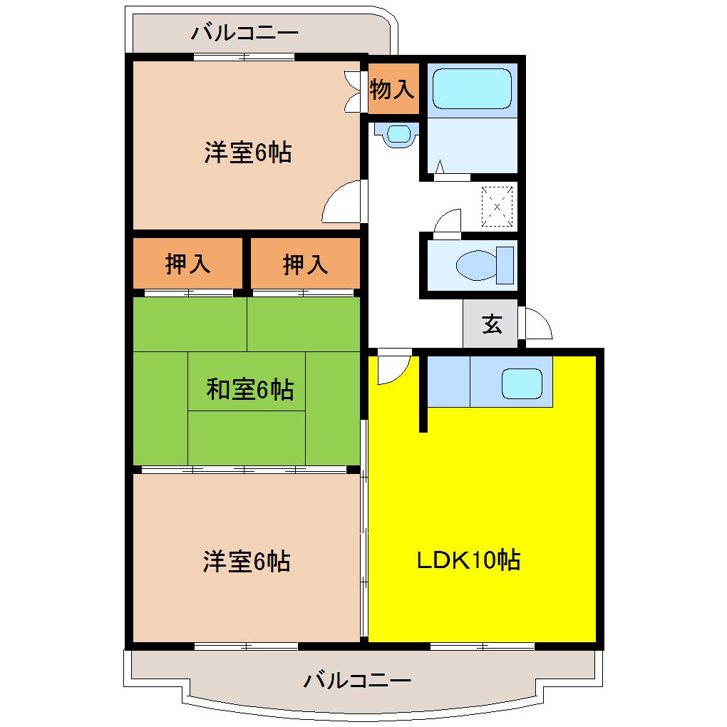フラワーハイム国府(3LDK/2階)の間取り写真
