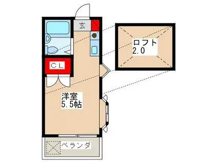 サンプレイス東大和(ワンルーム/2階)の間取り写真