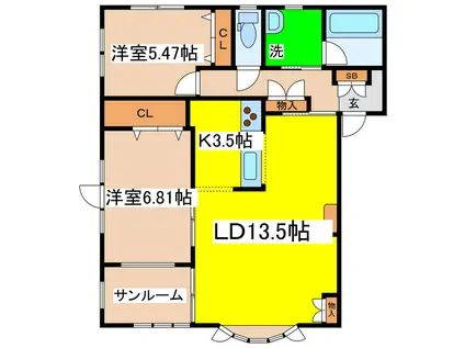 アビタパークサイド昭和II(2LDK/2階)の間取り写真