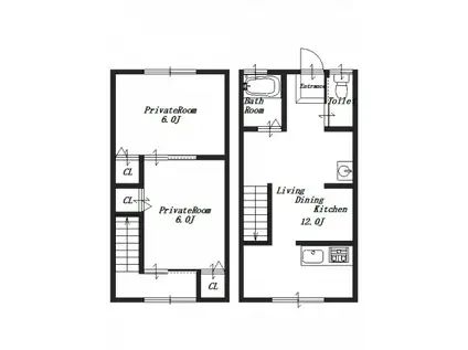 近鉄吉野線 越部駅 徒歩8分 2階建 築47年(2LDK/1階)の間取り写真