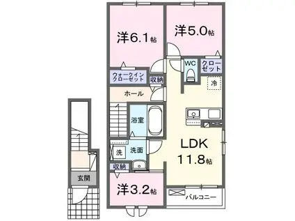 福守町アパートB(2LDK/2階)の間取り写真