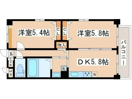 西舞子壱番館(2DK/1階)の間取り写真