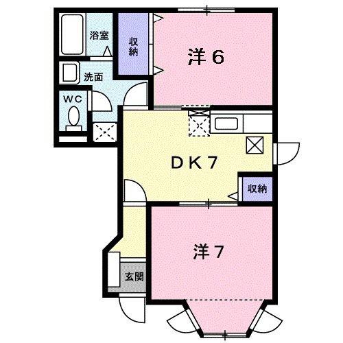 ウィスタリア(2DK/1階)の間取り写真