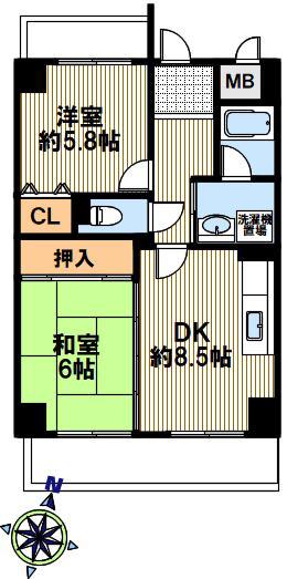 ビバスフジモト(2DK/2階)の間取り写真