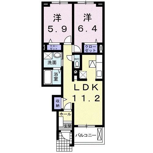 レジデンスサンヒルズII(2LDK/1階)の間取り写真