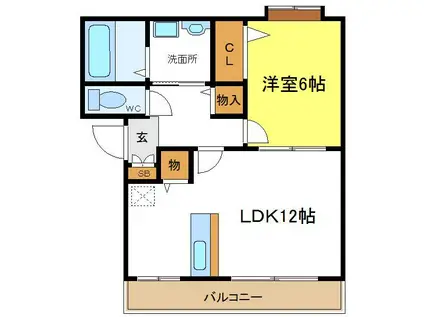 カトルヴァン(1LDK/2階)の間取り写真