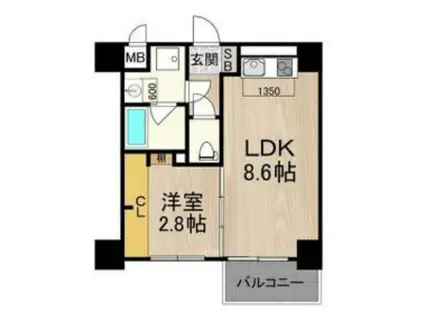 フロンティアタワー九条I(1DK/4階)の間取り写真