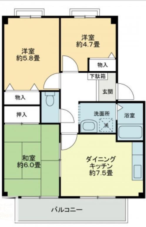 フォブール竹峰A棟(3DK/2階)の間取り写真