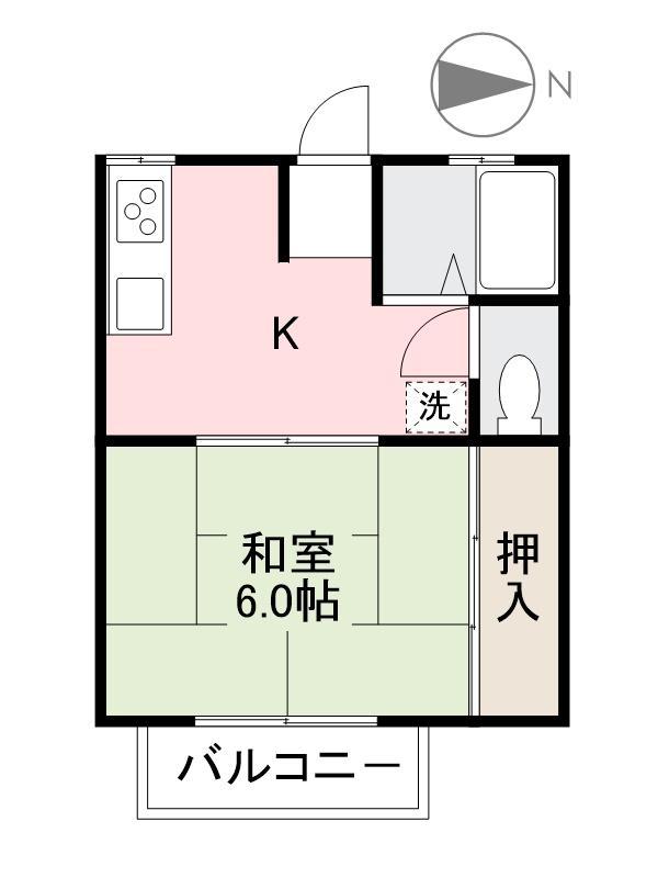 ヴィラ花の宮(1K/1階)の間取り写真