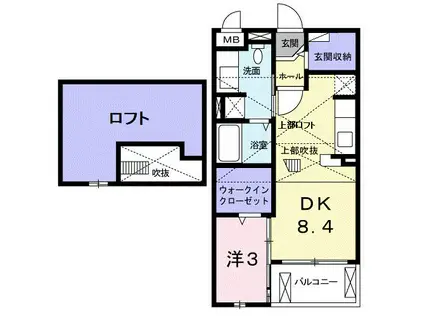 カーサモデルノII(1DK/2階)の間取り写真