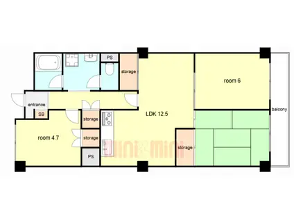 熊内スカイハイツ(3LDK/1階)の間取り写真