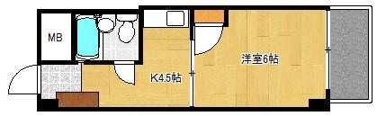 中広ハウス(1K/3階)の間取り写真
