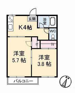 北浦コーポ(2K/2階)の間取り写真