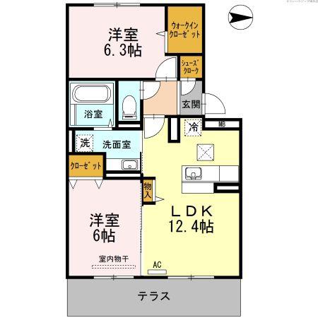 D-ROOM笹丘(2LDK/1階)の間取り写真