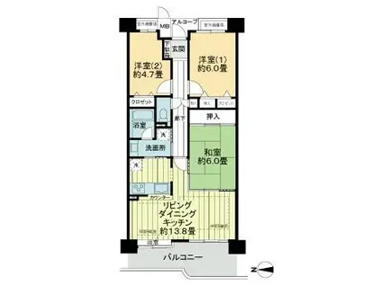 ファミールガーデン二条駅前(3LDK/4階)の間取り写真