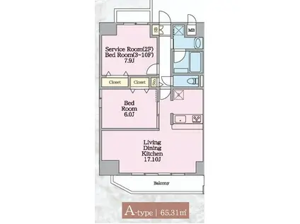 プレド・ラガール(2LDK/7階)の間取り写真