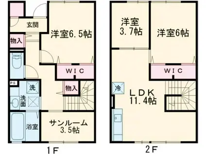 フローラ(3LDK/1階)の間取り写真