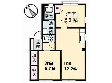 レーヴィンスKASEN咲(2LDK/1階)の間取り写真