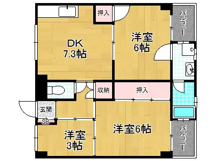 ビレッジハウス私部(3DK/2階)の間取り写真