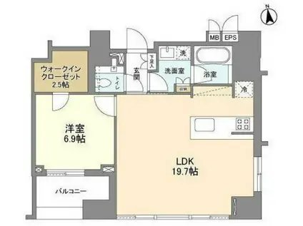 ラサンテ麻布十番(1LDK/16階)の間取り写真
