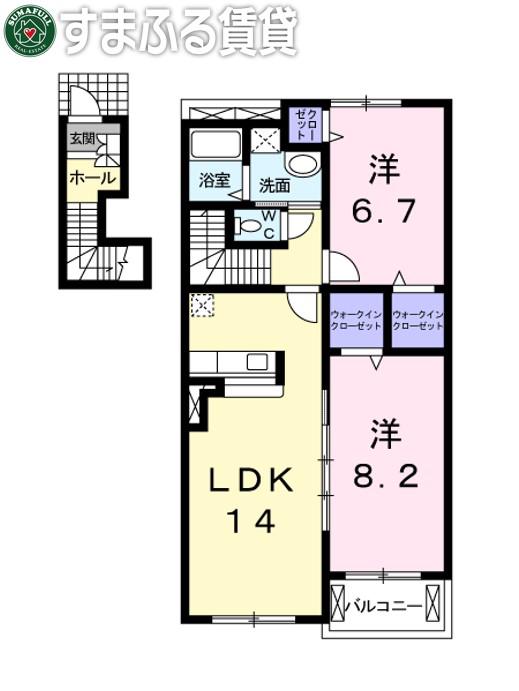 サンリットタウンA(2LDK/2階)の間取り写真
