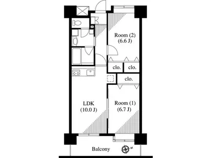 タケノヤハイツ錦町(2LDK/6階)の間取り写真