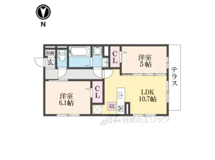 FLEURⅡ(2LDK/1階)の間取り写真