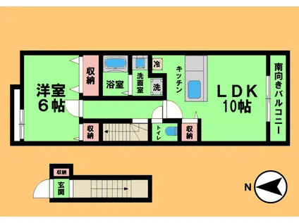 地下鉄名城線 平安通駅 徒歩4分 2階建 築16年(1LDK/2階)の間取り写真