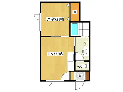 ハピネス北(1DK/1階)の間取り写真