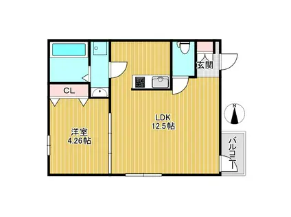 茜さす春のセラビィ(1LDK/1階)の間取り写真