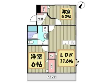 ジュネシオンサカエ(2LDK/2階)の間取り写真