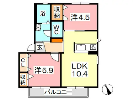 パークタウン茶屋町K(2LDK/2階)の間取り写真