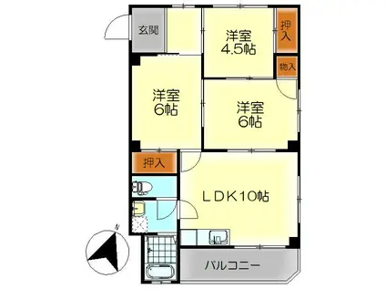UMハイツ(3LDK/2階)の間取り写真
