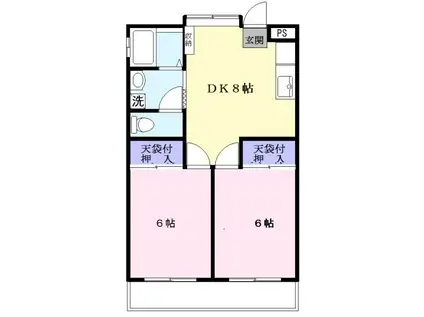 麻生てるおハイツ(2DK/2階)の間取り写真