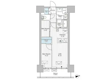パークアクシス市川(2LDK/12階)の間取り写真
