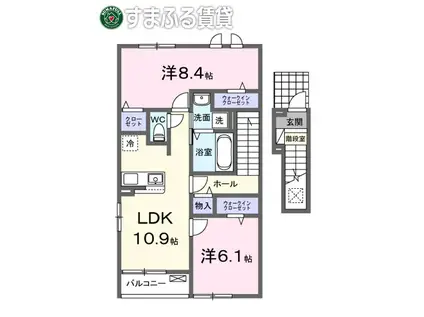 ペルラ ルーチェB(2LDK/2階)の間取り写真