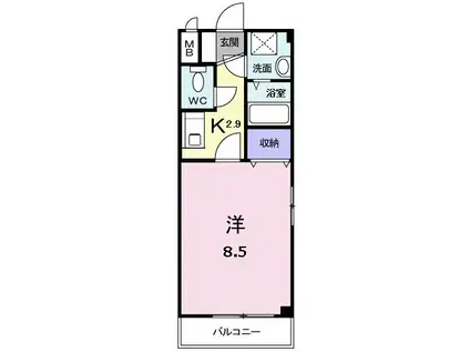 リヴィエール小松原(1K/1階)の間取り写真