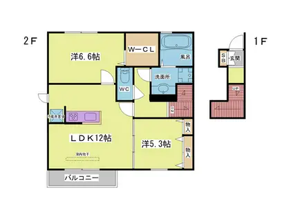 レガロ鈴蘭 I棟(2LDK/2階)の間取り写真