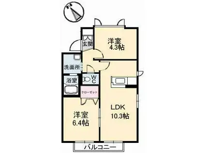 キャピトル桃山(2LDK/1階)の間取り写真