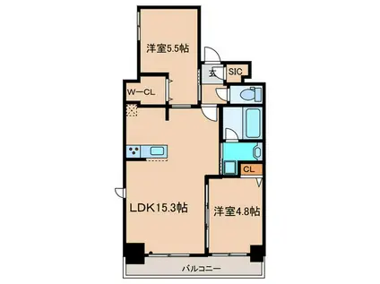 クレイシア王子(2LDK/3階)の間取り写真