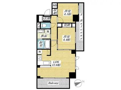 センチュリー八王子ルミエール(2LDK/10階)の間取り写真