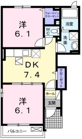 ルミエール下大野 A(2DK/1階)の間取り写真