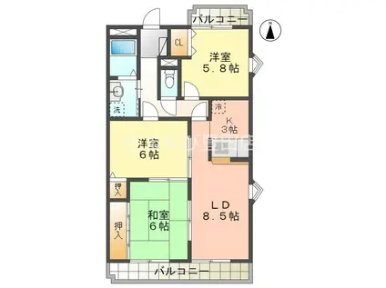 第2杉山ビル(3LDK/2階)の間取り写真