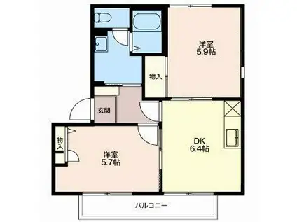 シャーメゾンWING B(2DK/2階)の間取り写真